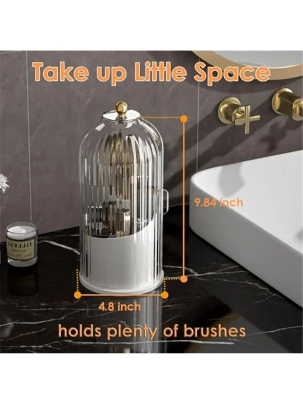 Rotating Makeup Brush Holder With Lid Organizer Dustproof Vanity Storage